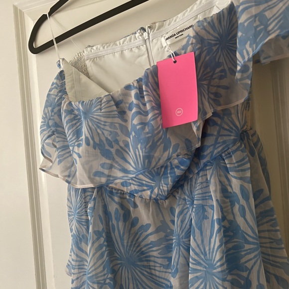 NWT size large Amanda Uprichard off the shoulder blue printed midi dress - Picture 8 of 13